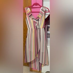 EUC. BCX high low ruffle striped dress. size small. Double lined.